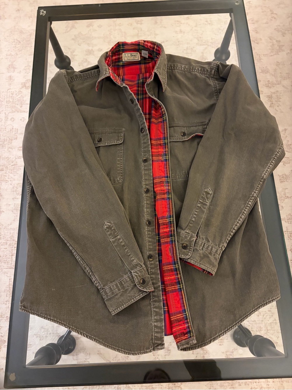 L.L. Bean vintage Olive Green Jacket with Red Plaid Lining